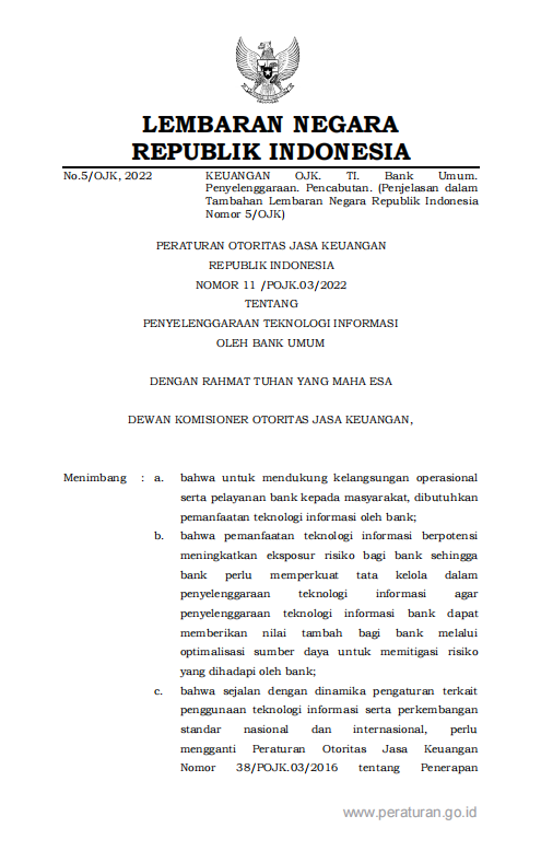 Peraturan OJK Nomor 11/POJK.03/2022