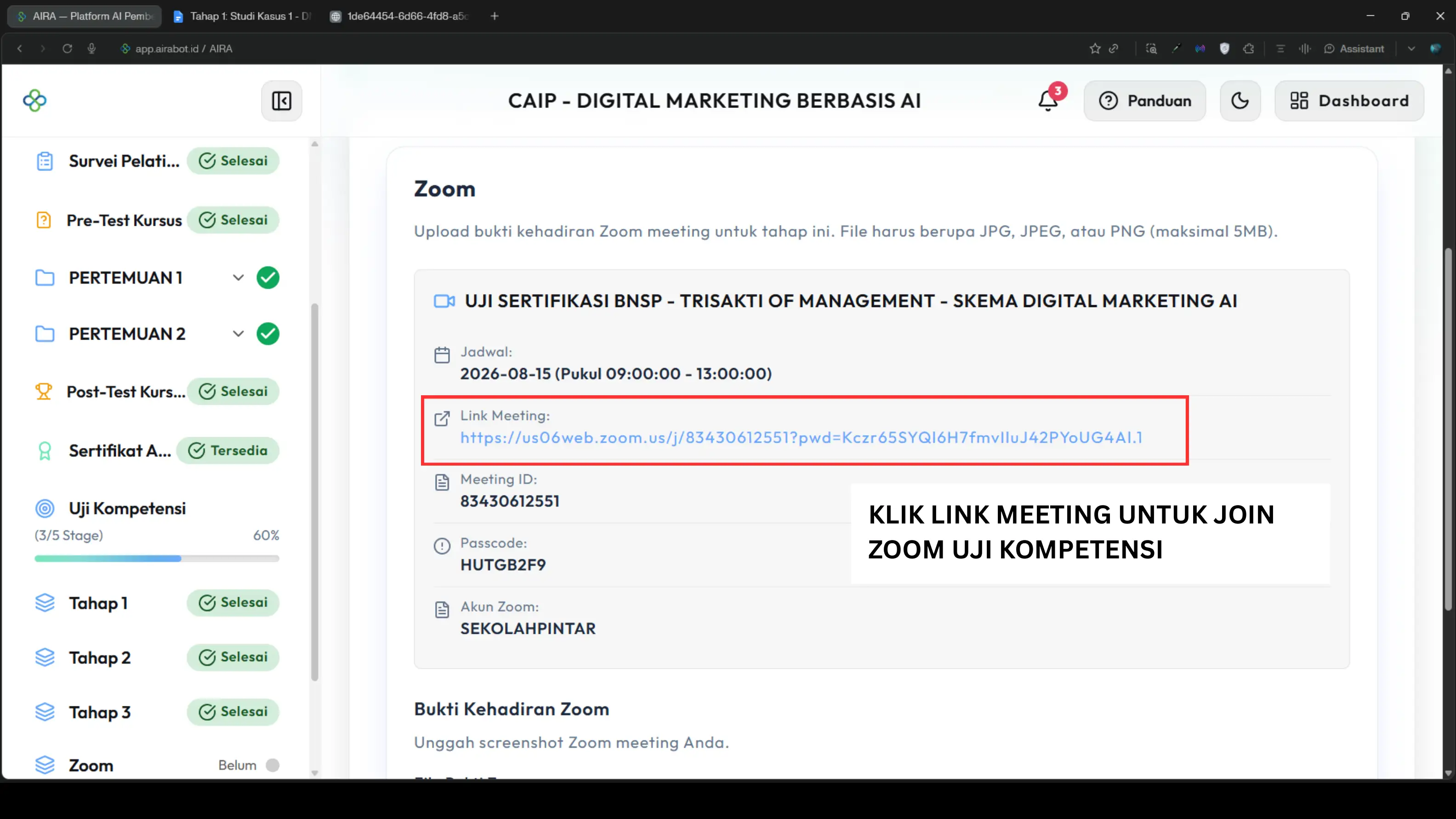 Screenshot langkah 1: Sertifikat/SK CAIP Kapan Terbit?