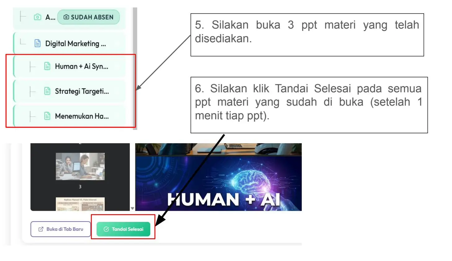 Screenshot langkah 4: Urutan Lengkap Tahapan Pertemuan 1 & 2 di AIRA