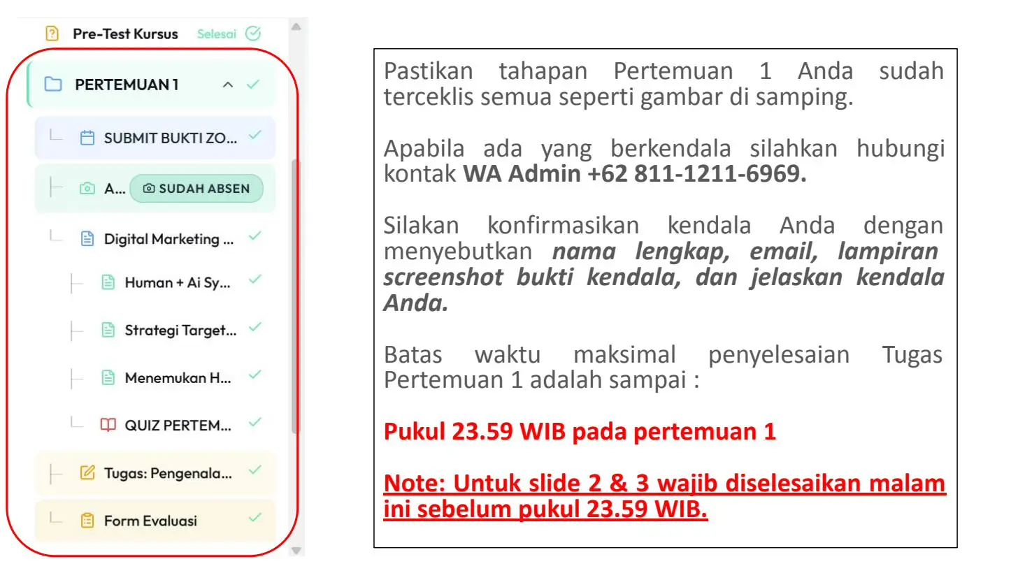 Screenshot langkah 1: Cara Memastikan Checklist Pertemuan Sudah Lengkap