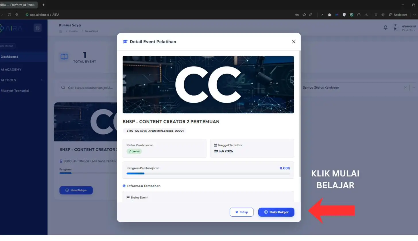 Screenshot langkah 4: Cara Registrasi & Verifikasi Akun AIRA