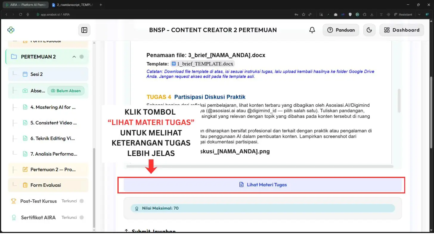 Screenshot langkah 1: Cara Mengumpulkan Tugas di AIRA