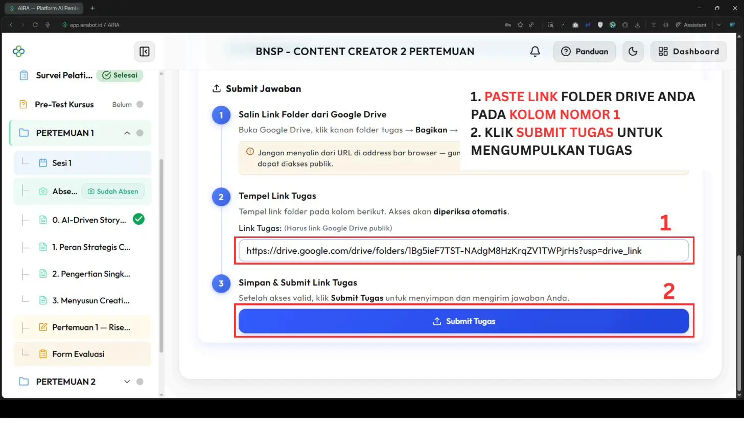 Screenshot langkah 5: Cara Mengumpulkan Tugas di AIRA