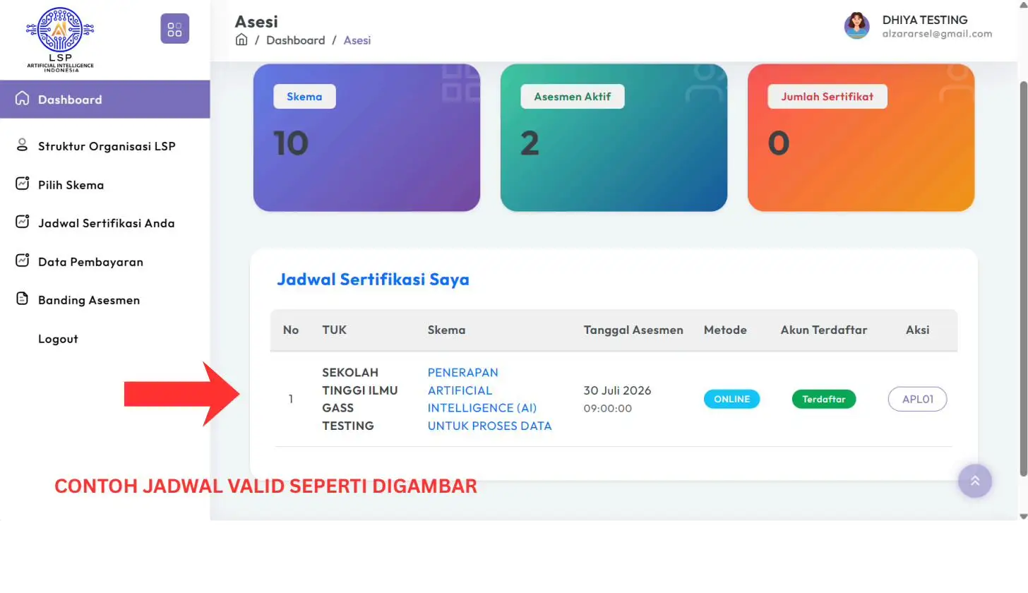 Screenshot langkah 1: Cara Mengisi Form APL-02 (Asesmen Mandiri)