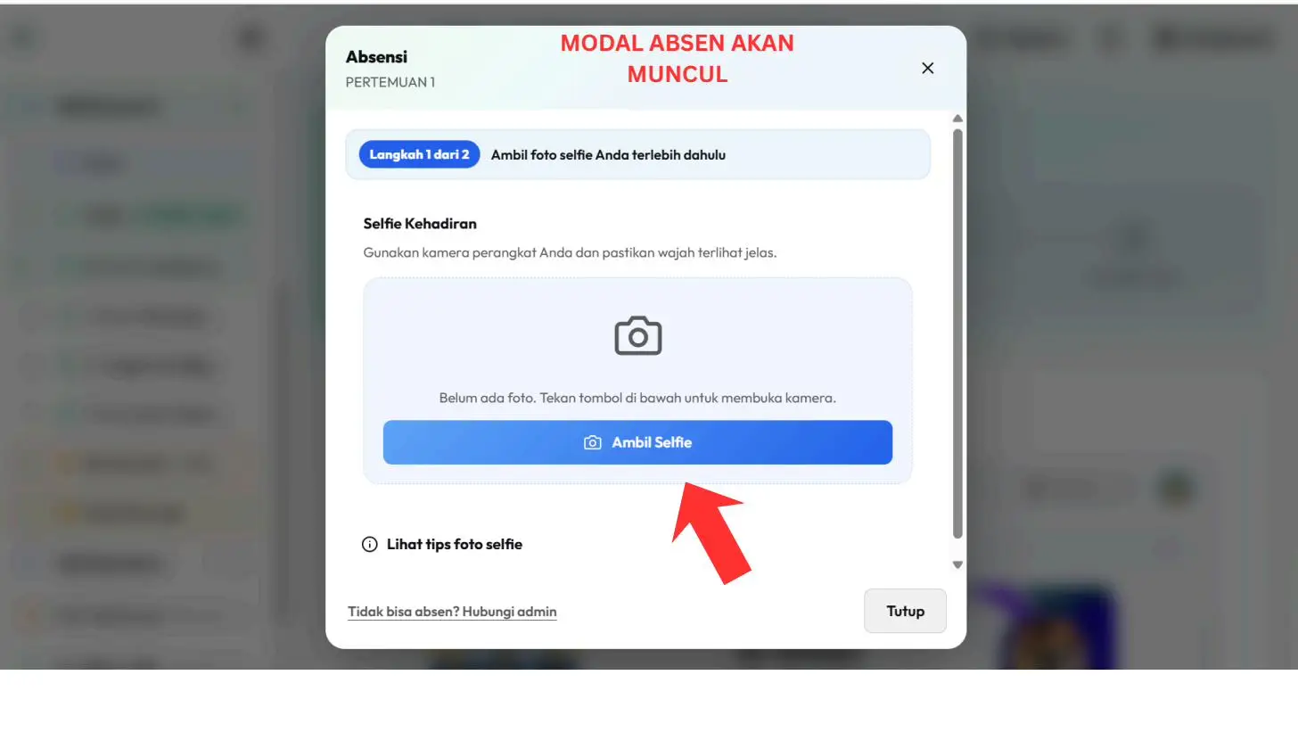 Screenshot langkah 2: Cara Absen Wajah (Selfie Kehadiran)