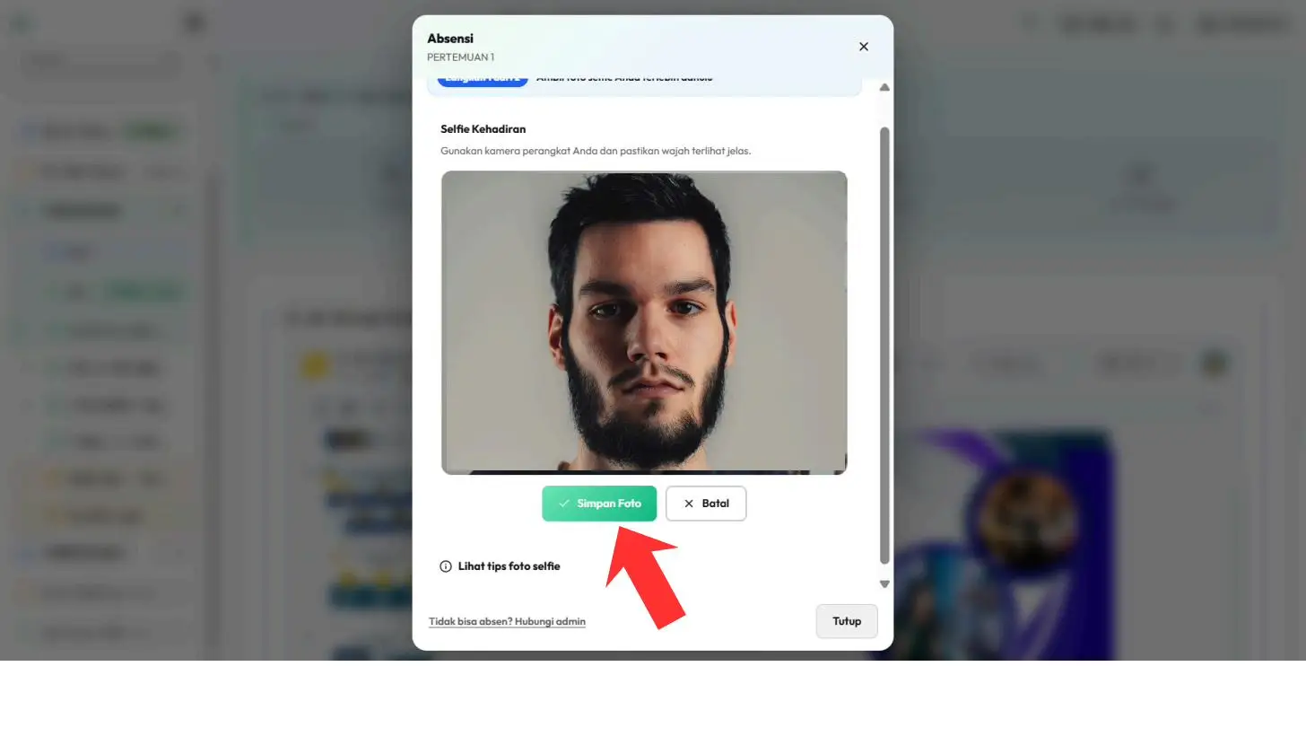 Screenshot langkah 3: Cara Absen Wajah (Selfie Kehadiran)