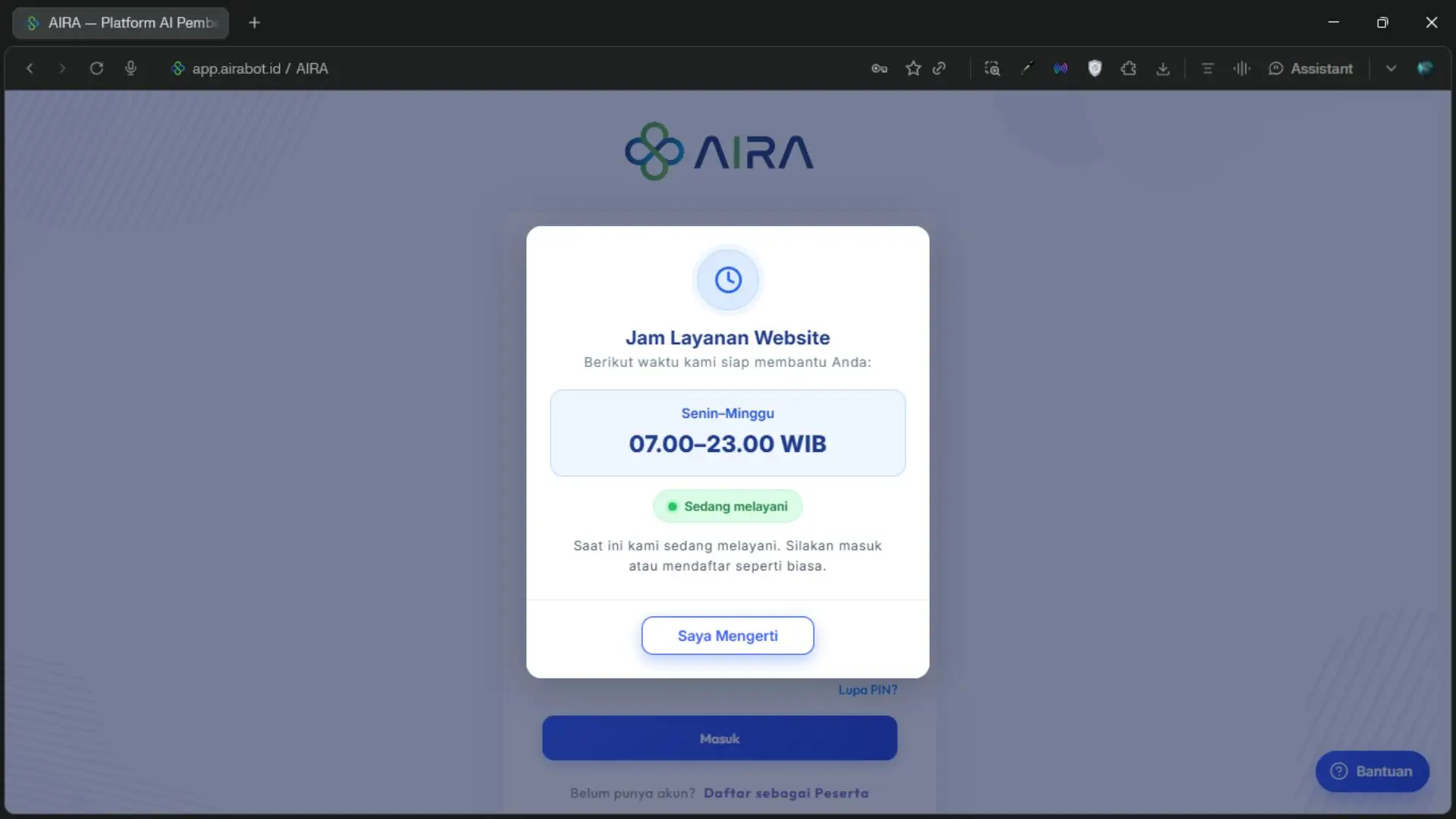 Screenshot langkah 5: Lupa Password / PIN AIRA, atau Akun Tidak Bisa Dibuka di Device Lain