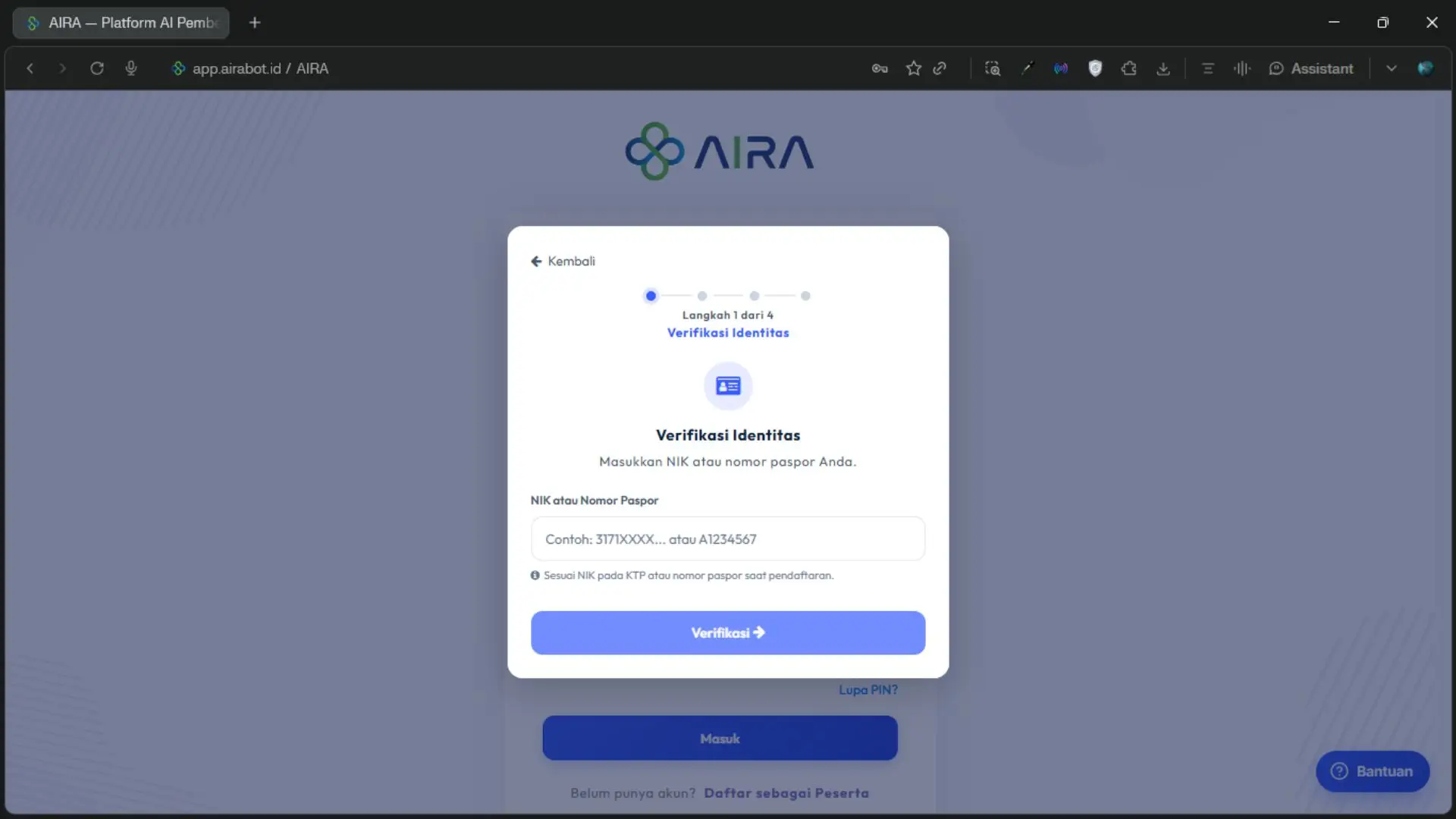 Screenshot langkah 2: Lupa Password / PIN AIRA, atau Akun Tidak Bisa Dibuka di Device Lain
